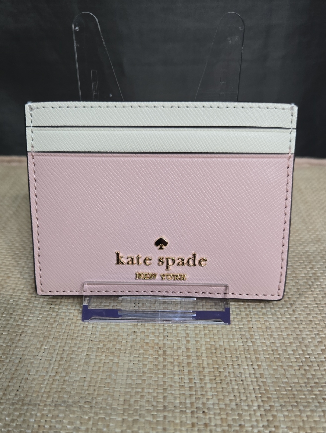 Kate Spade Pink And White Saffiano Leather Card Holder